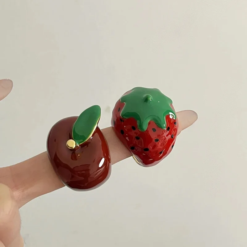 Bague Fraise Émail