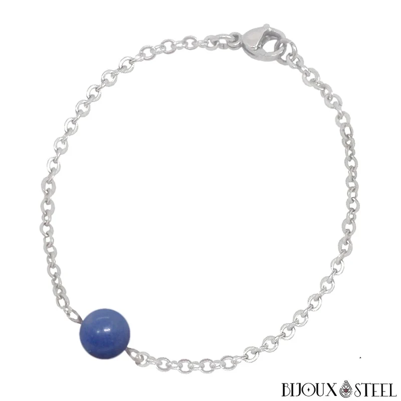 Bracelet à perle d'aventurine bleue en acier inoxydable