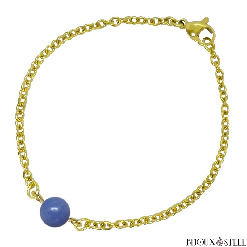 Bracelet à perle d'aventurine bleue en acier inoxydable