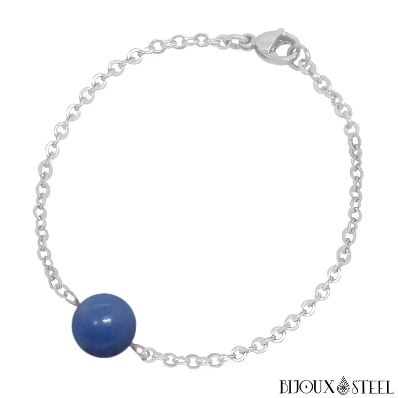 Bracelet à perle d'aventurine bleue en acier inoxydable