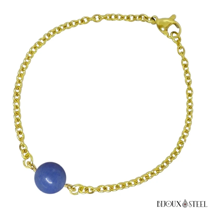 Bracelet à perle d'aventurine bleue en acier inoxydable