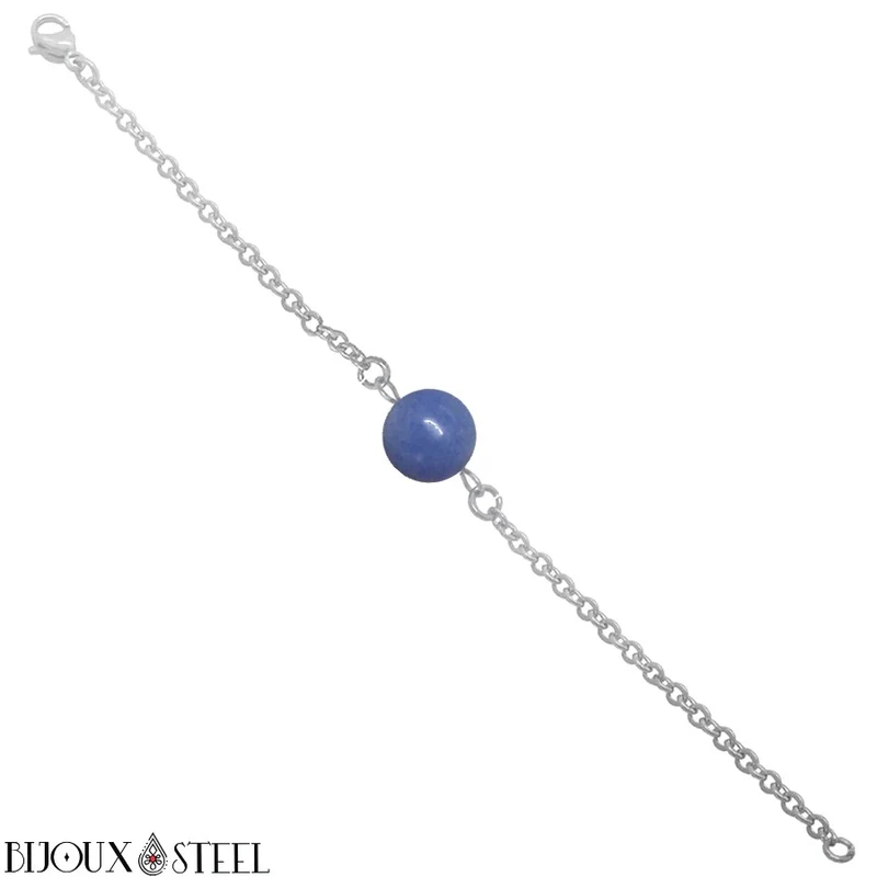 Bracelet à perle d'aventurine bleue en acier inoxydable