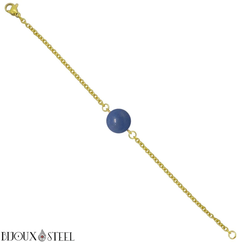 Bracelet à perle d'aventurine bleue en acier inoxydable