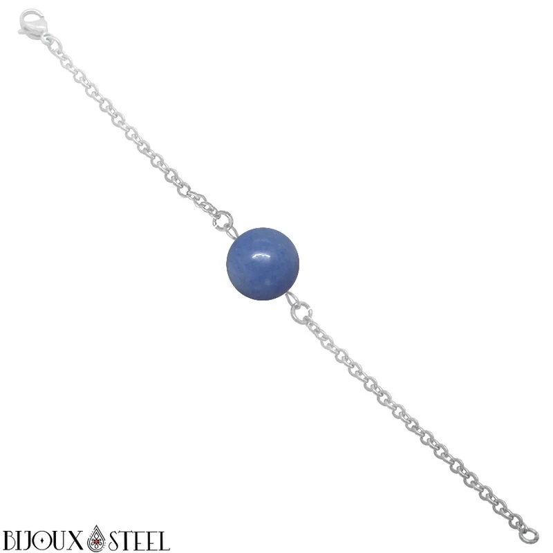 Bracelet à perle d'aventurine bleue en acier inoxydable