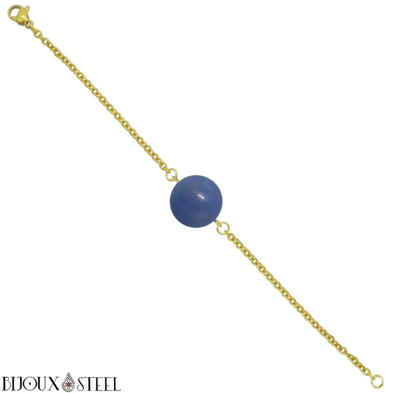 Bracelet à perle d'aventurine bleue en acier inoxydable