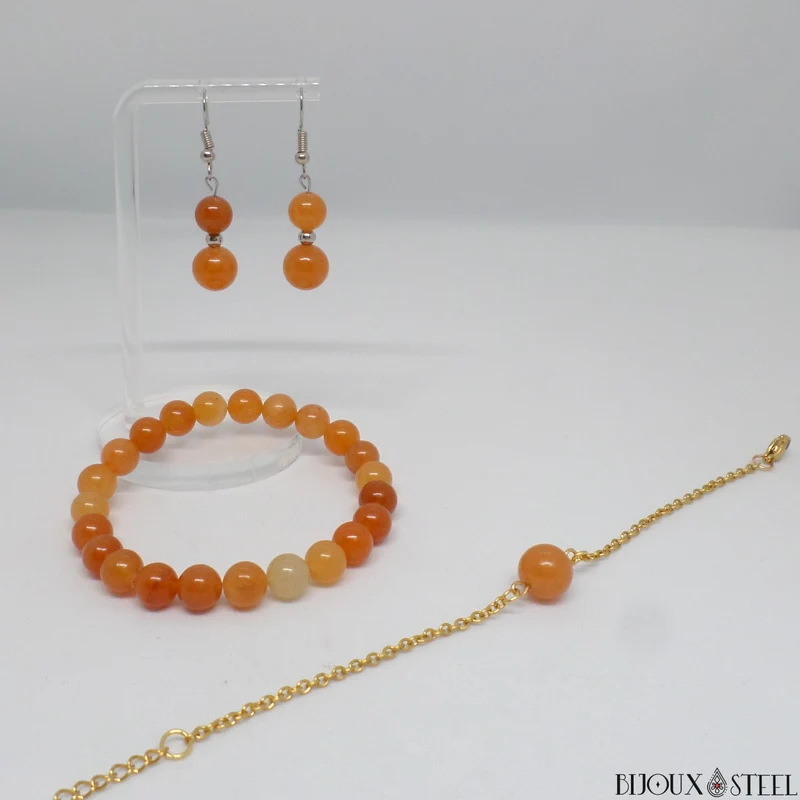 Bracelet en perles d'aventurine orange 8mm