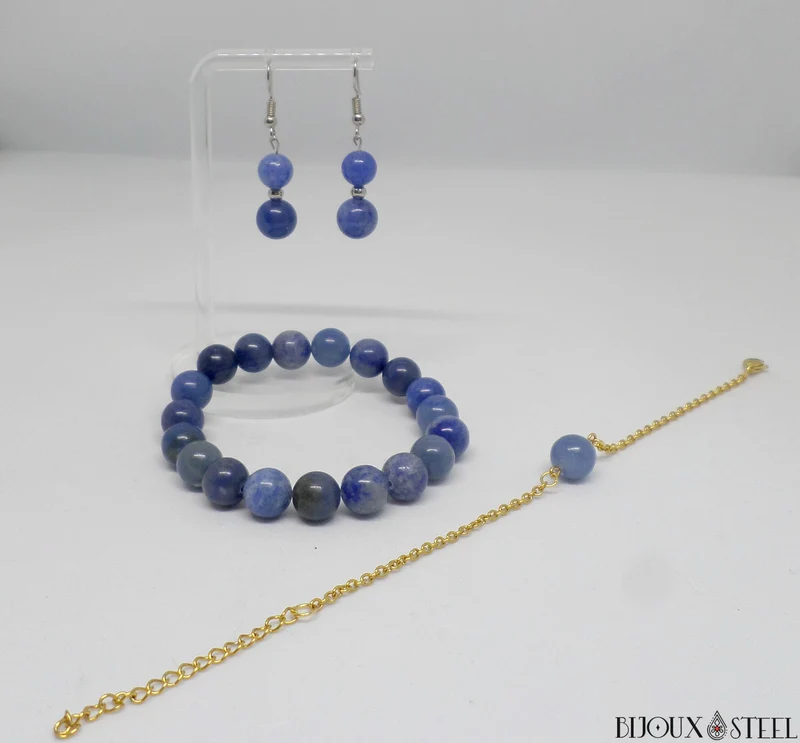 Bracelet en perles d'aventurine bleue 10mm
