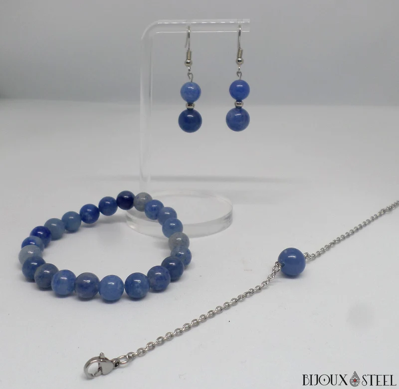 Bracelet en perles d'aventurine bleue 8mm