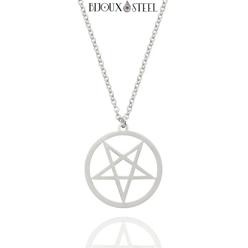 Collier à pendentif pentagramme inversé satanique en acier inoxydable