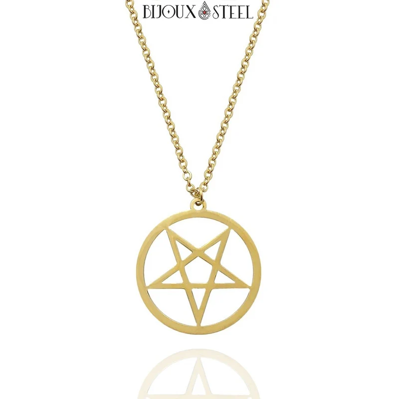 Collier à pendentif pentagramme inversé satanique en acier inoxydable
