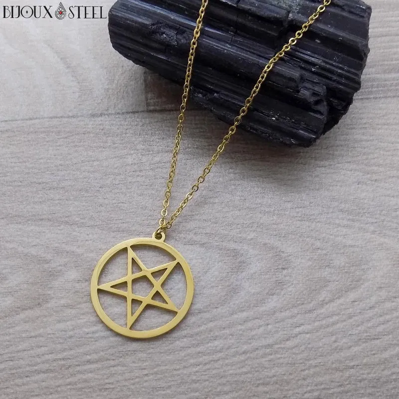 Collier à pendentif pentagramme inversé satanique en acier inoxydable