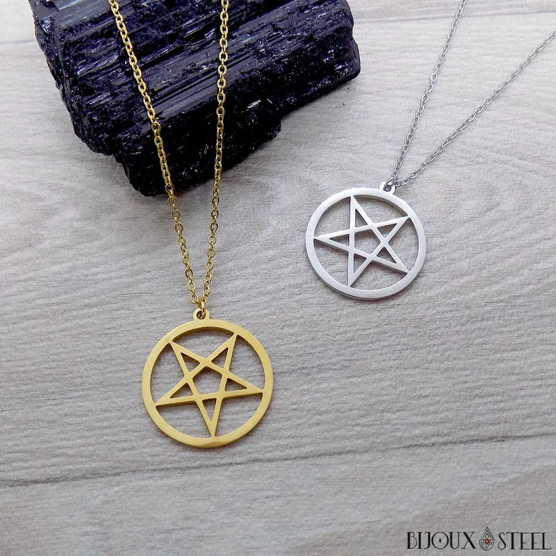 Collier à pendentif pentagramme inversé satanique en acier inoxydable