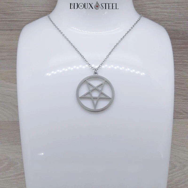 Collier à pendentif pentagramme inversé satanique en acier inoxydable