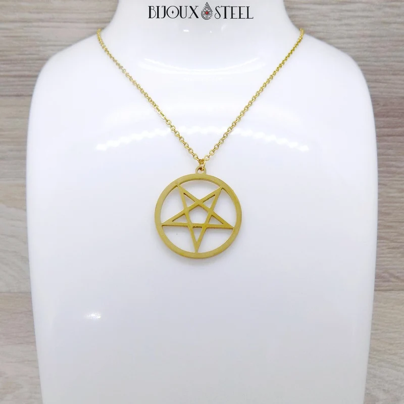 Collier à pendentif pentagramme inversé satanique en acier inoxydable