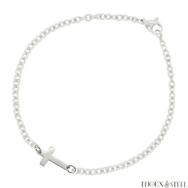 Bracelet petite croix en acier inoxydable