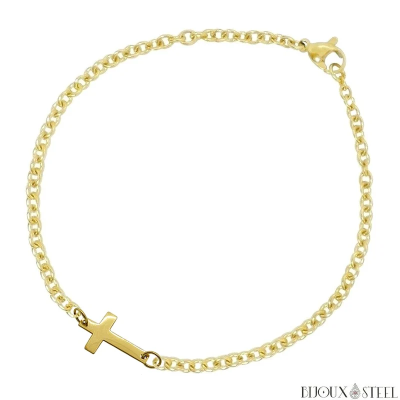 Bracelet petite croix en acier inoxydable