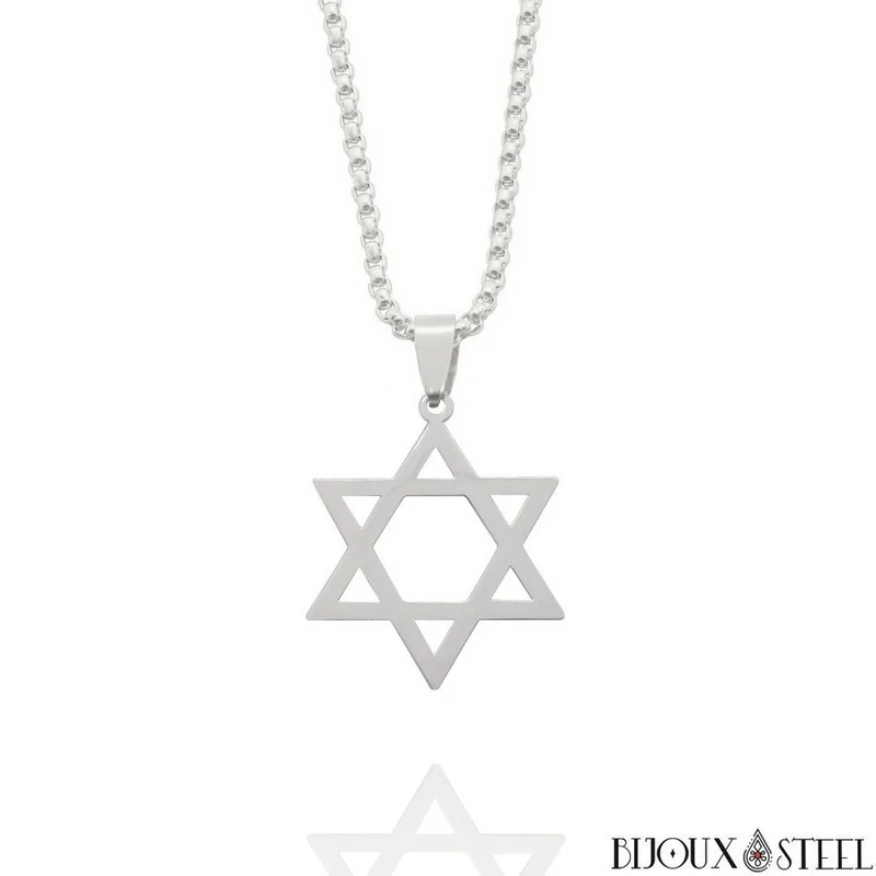 Collier à pendentif étoile de David en acier inoxydable
