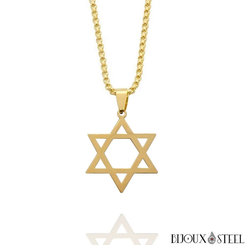 Collier à pendentif étoile de David en acier inoxydable