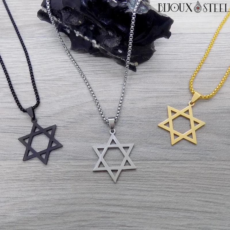 Collier à pendentif étoile de David en acier inoxydable
