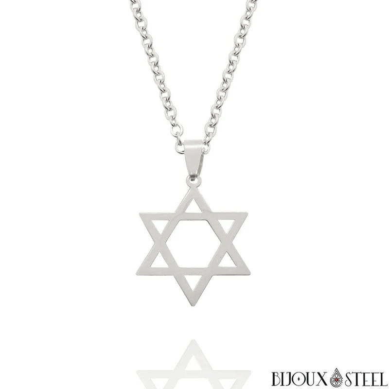 Collier à pendentif étoile de David en acier inoxydable