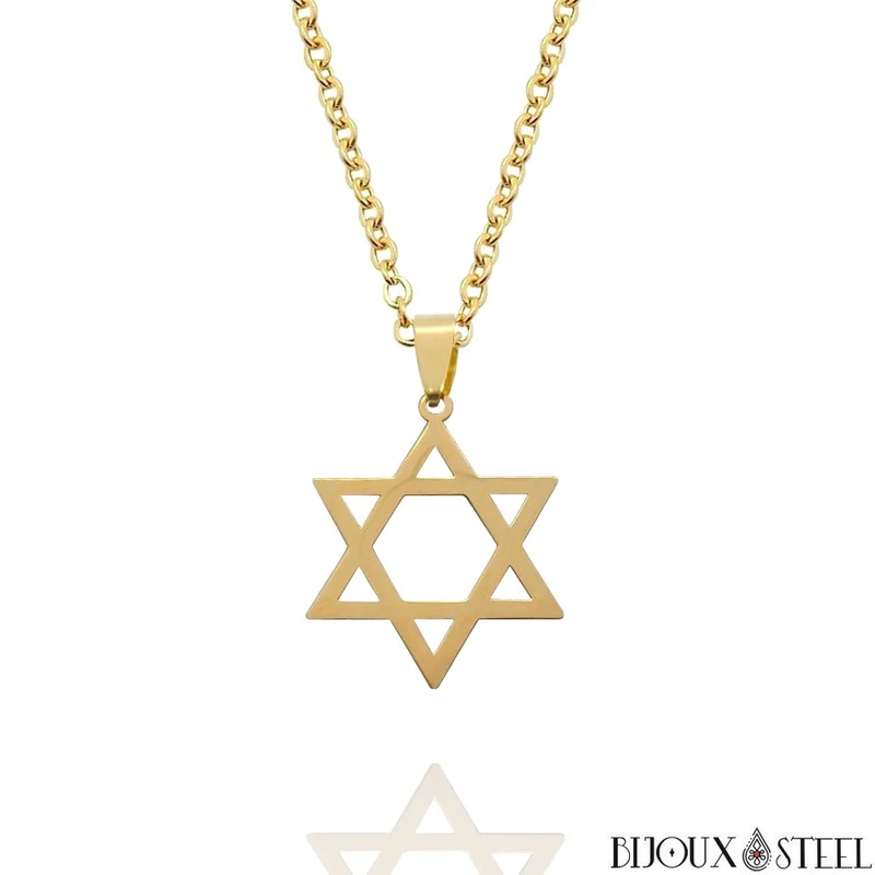 Collier à pendentif étoile de David en acier inoxydable