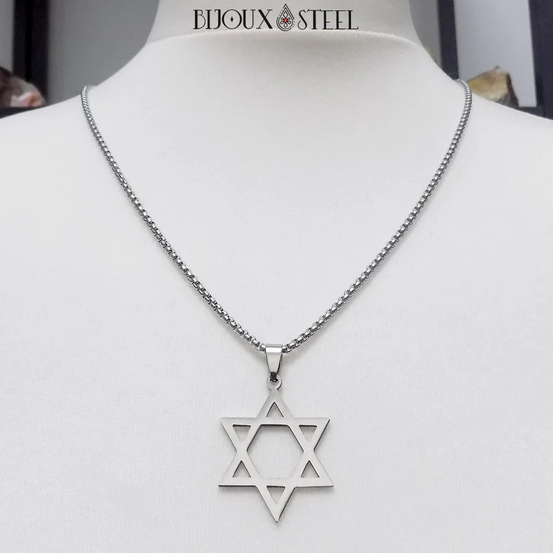 Collier à pendentif étoile de David en acier inoxydable