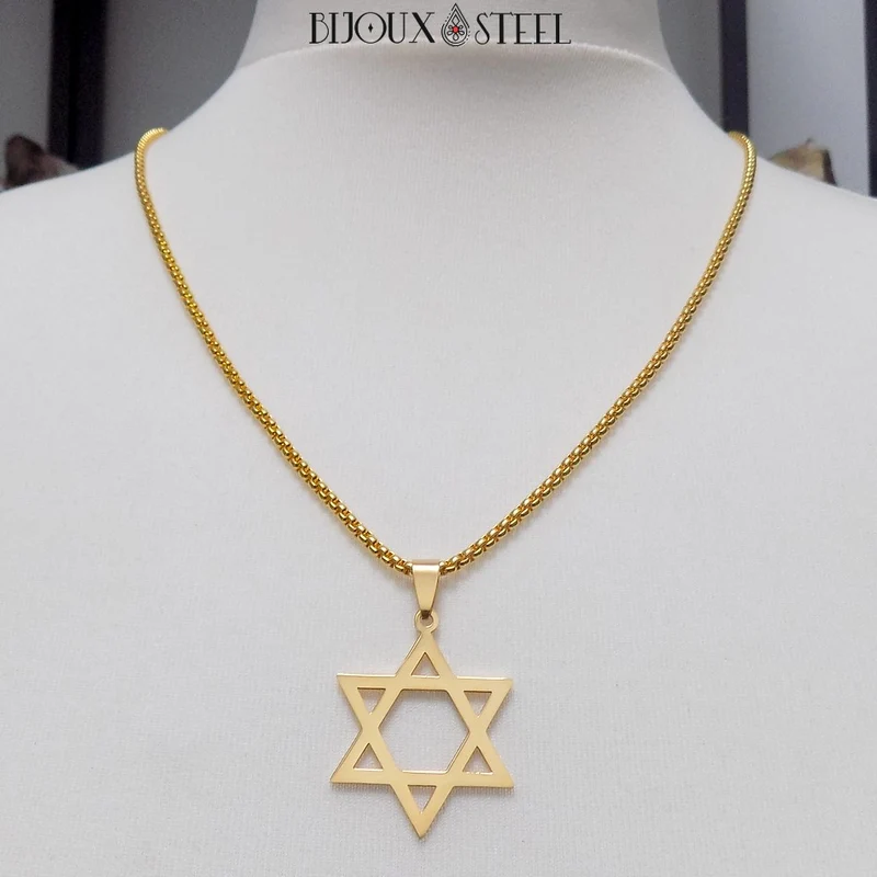 Collier à pendentif étoile de David en acier inoxydable