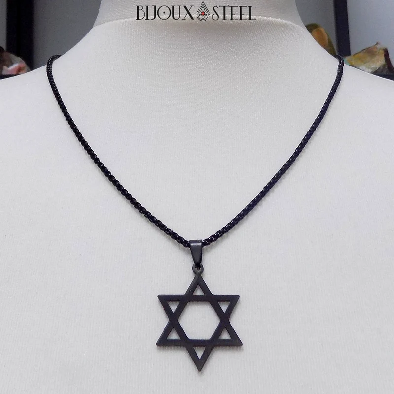 Collier à pendentif étoile de David en acier inoxydable