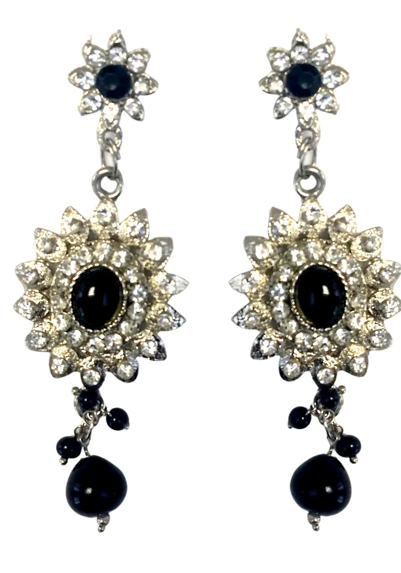 Boucles Floral Noir Argent Flora