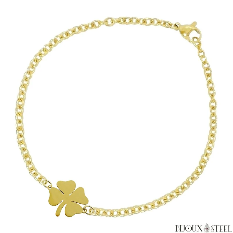 Bracelet trèfle à quatre feuilles en acier inoxydable
