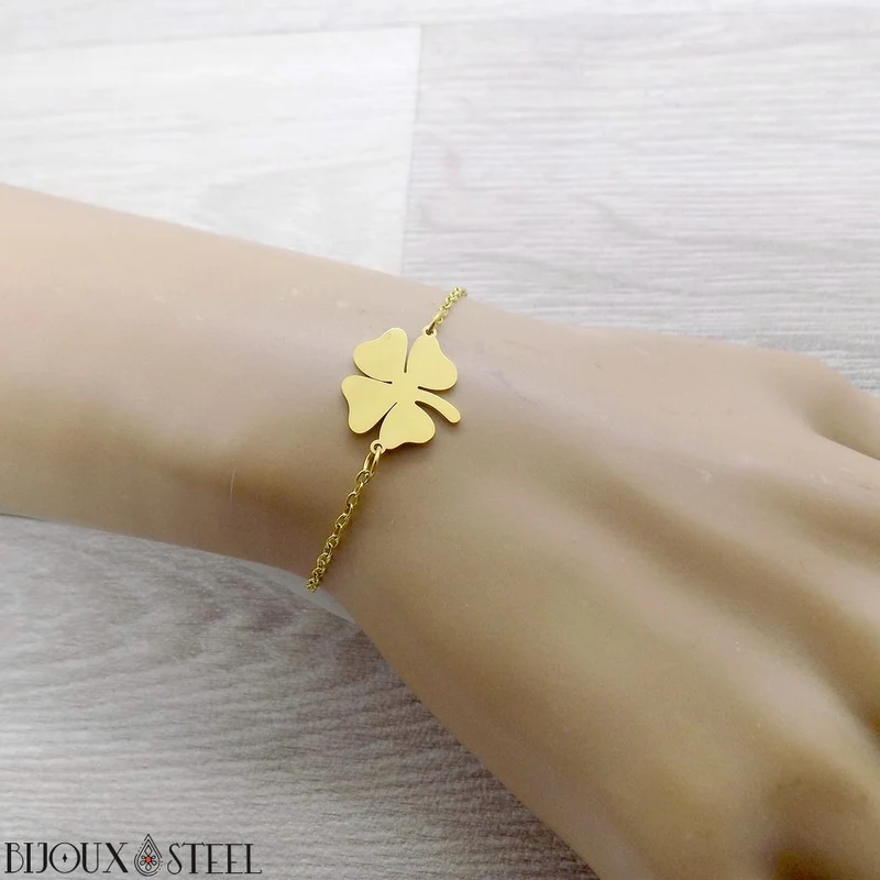 Bracelet trèfle à quatre feuilles en acier inoxydable