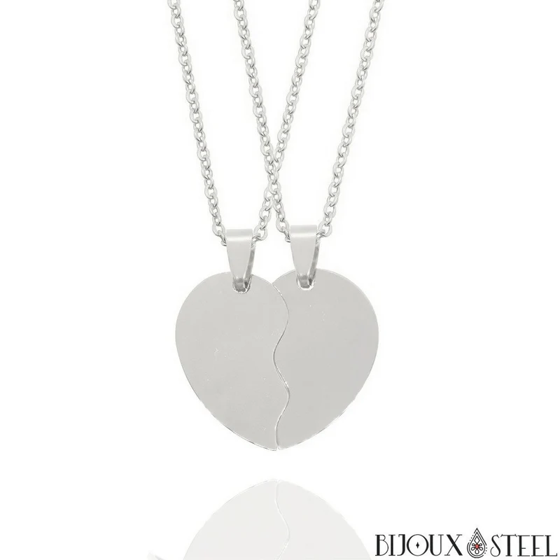 Collier à pendentif coeur séparable en acier inoxydable