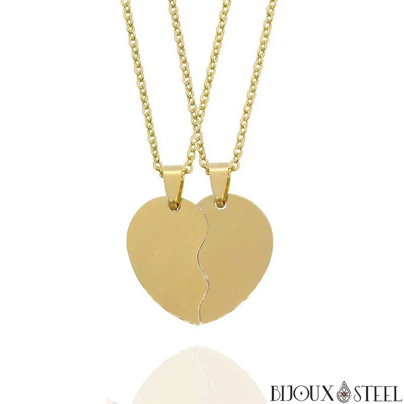 Collier à pendentif coeur séparable en acier inoxydable