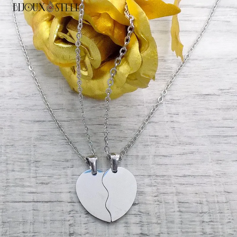 Collier à pendentif coeur séparable en acier inoxydable
