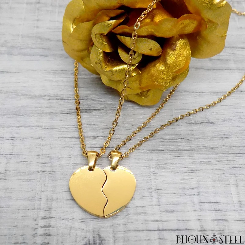 Collier à pendentif coeur séparable en acier inoxydable