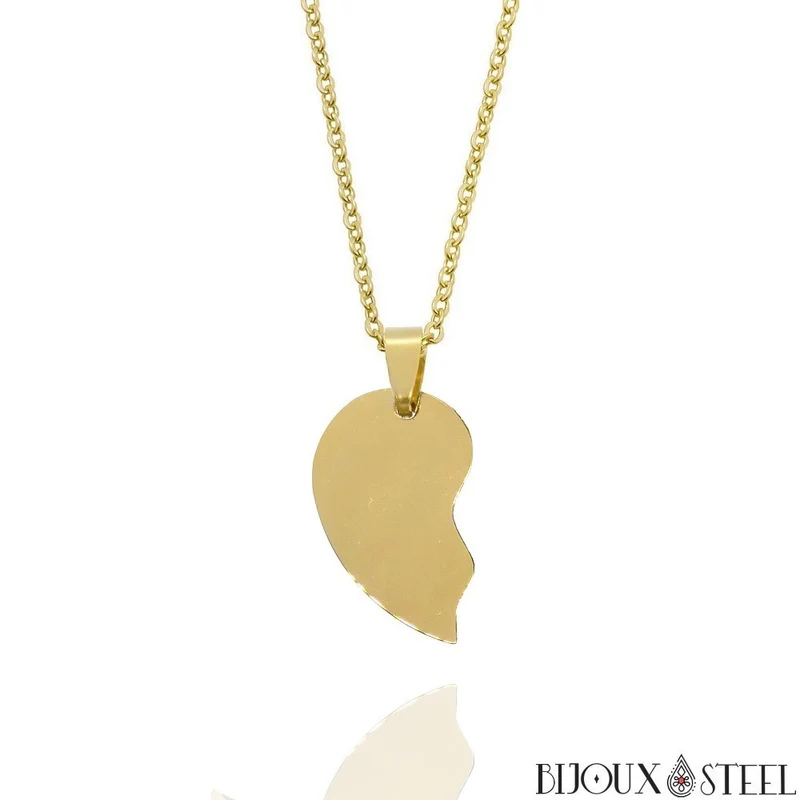Collier à pendentif coeur séparable en acier inoxydable