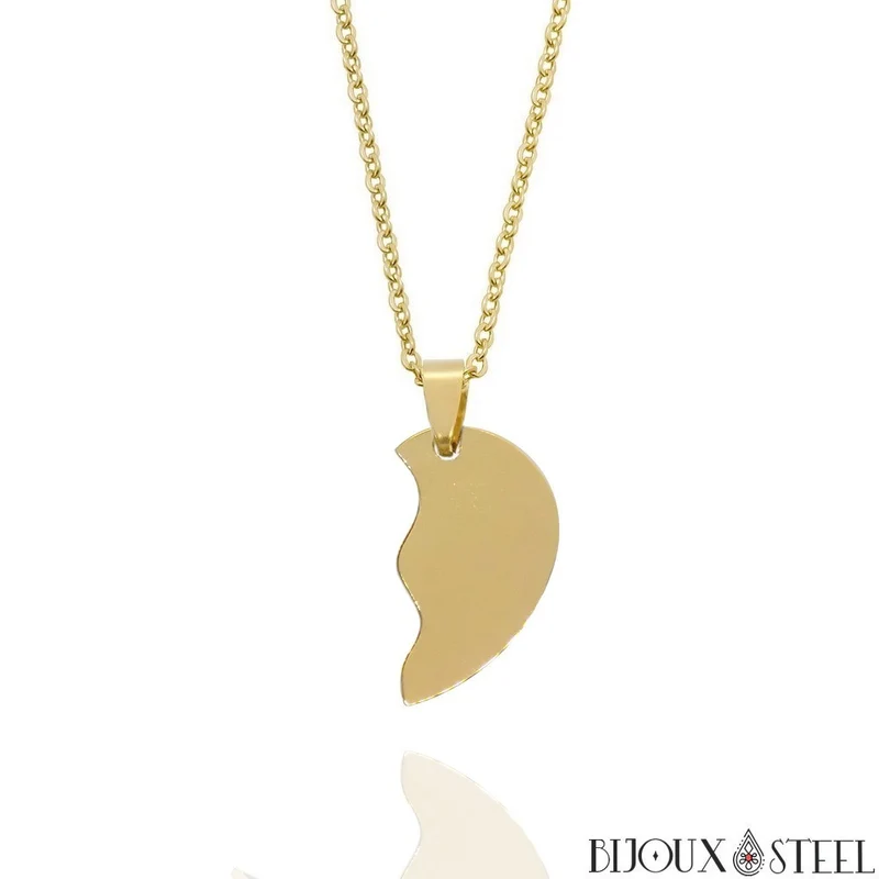 Collier à pendentif coeur séparable en acier inoxydable