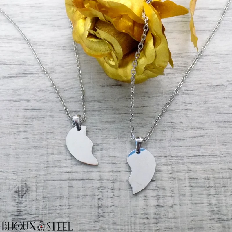 Collier à pendentif coeur séparable en acier inoxydable