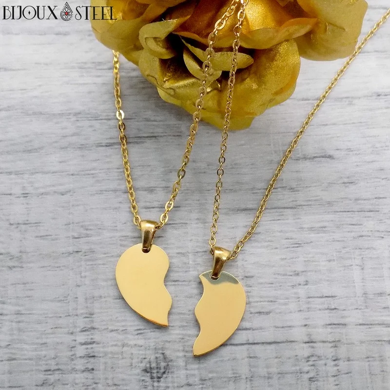 Collier à pendentif coeur séparable en acier inoxydable