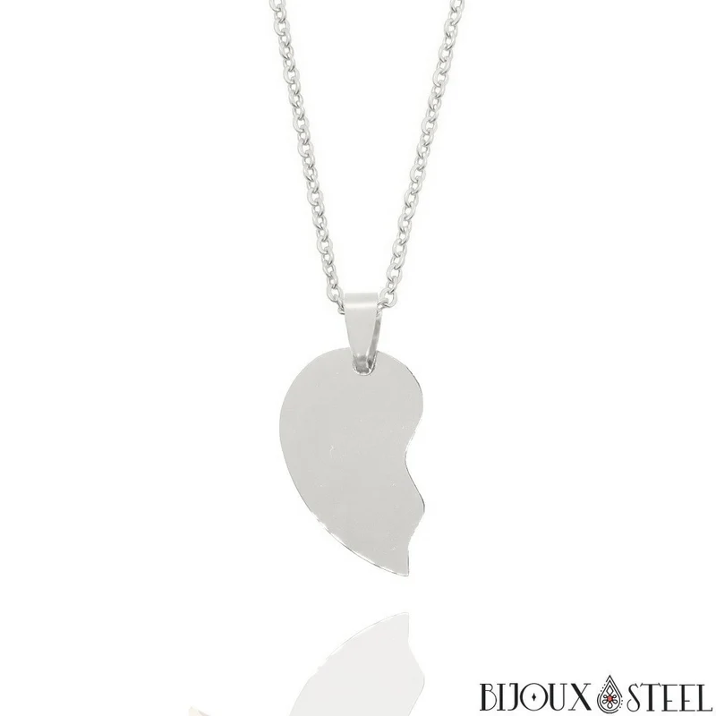 Collier à pendentif coeur séparable en acier inoxydable