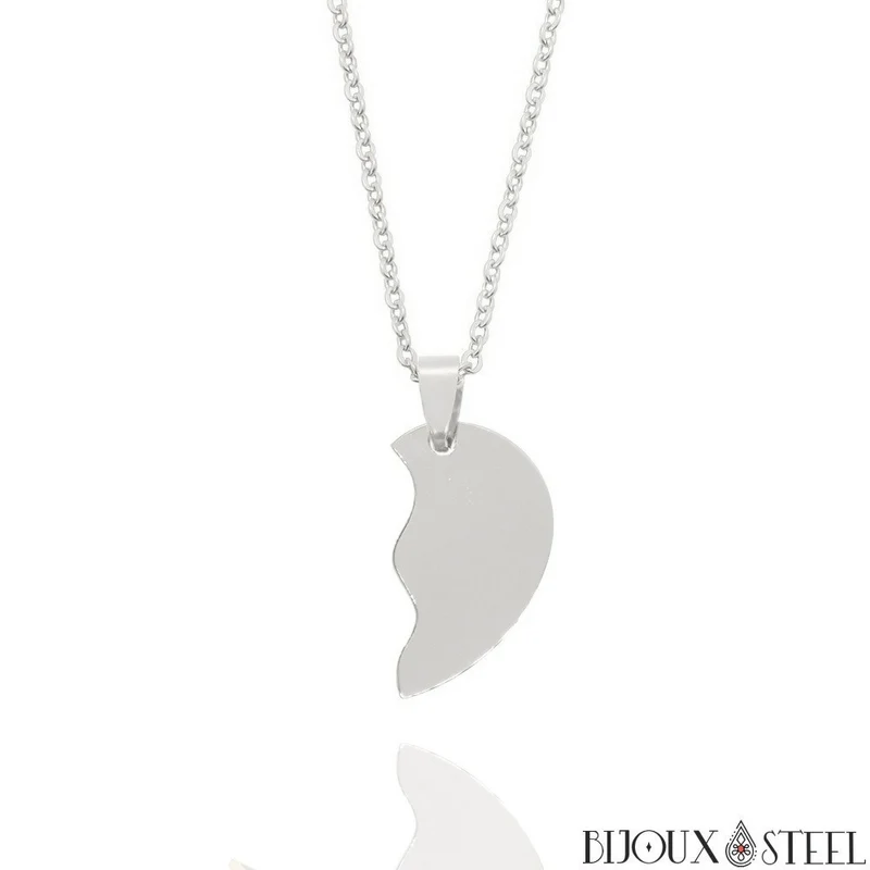 Collier à pendentif coeur séparable en acier inoxydable