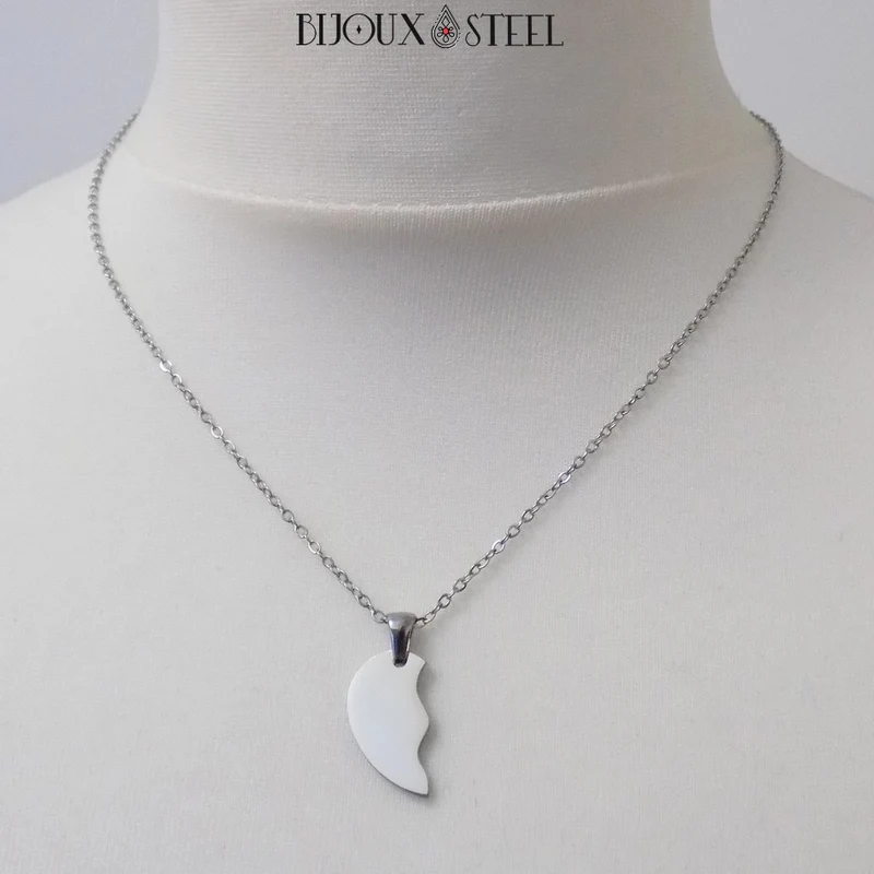 Collier à pendentif coeur séparable en acier inoxydable