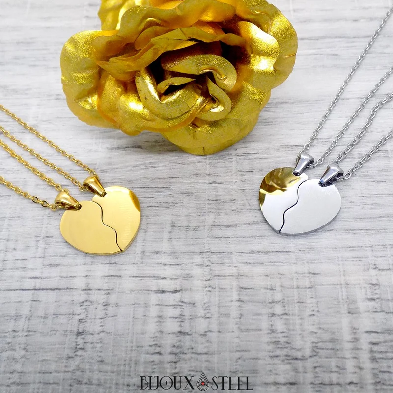 Collier à pendentif coeur séparable en acier inoxydable