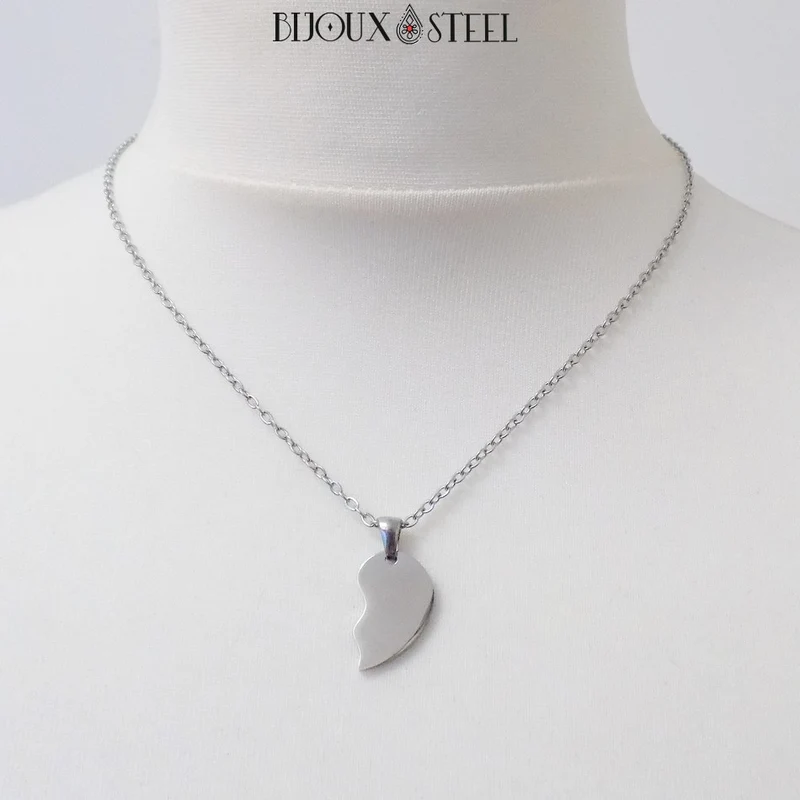 Collier à pendentif coeur séparable en acier inoxydable