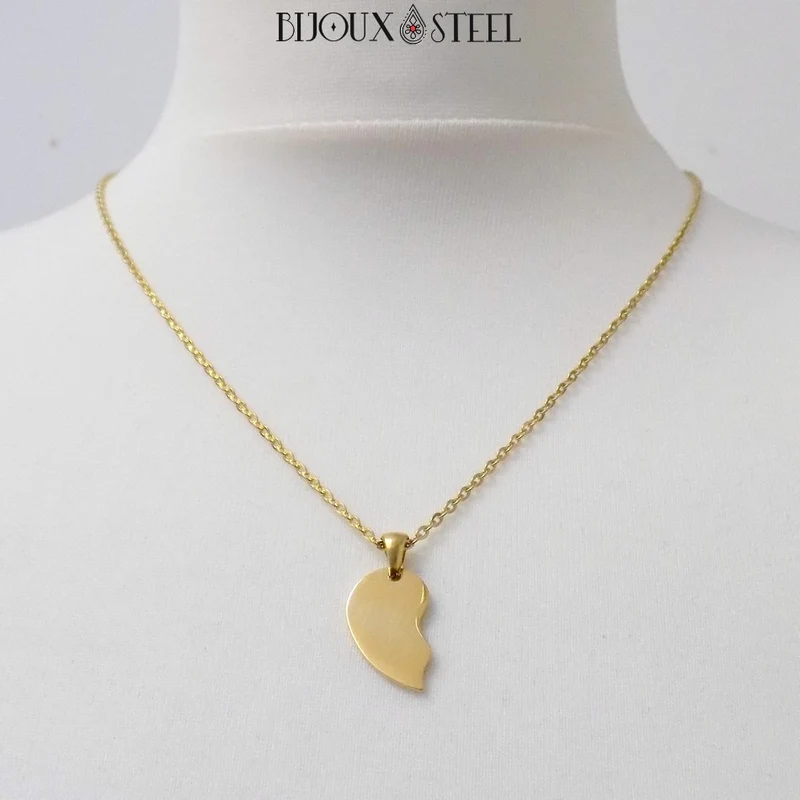 Collier à pendentif coeur séparable en acier inoxydable