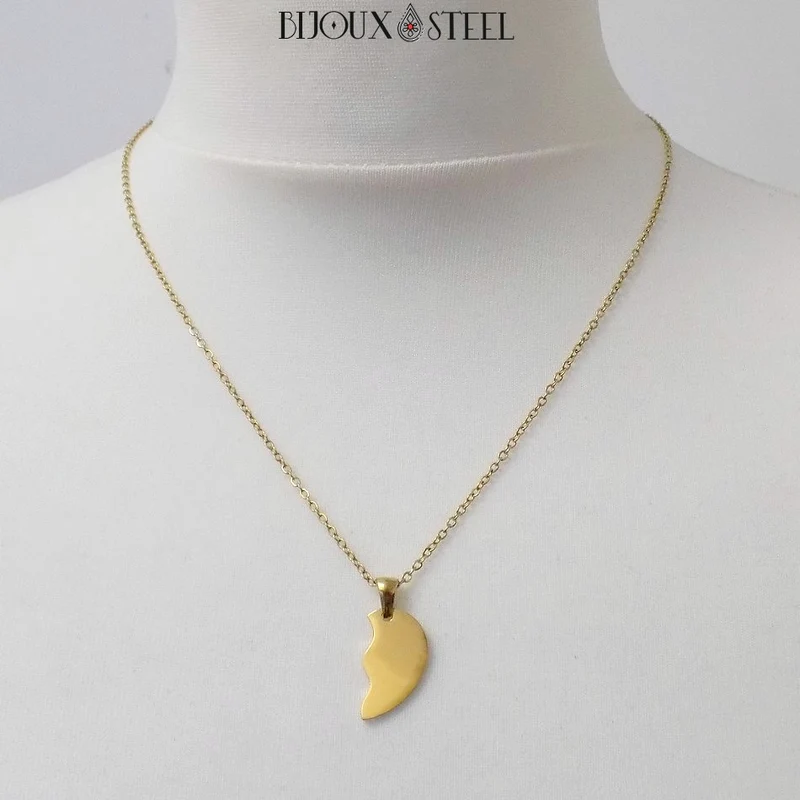 Collier à pendentif coeur séparable en acier inoxydable