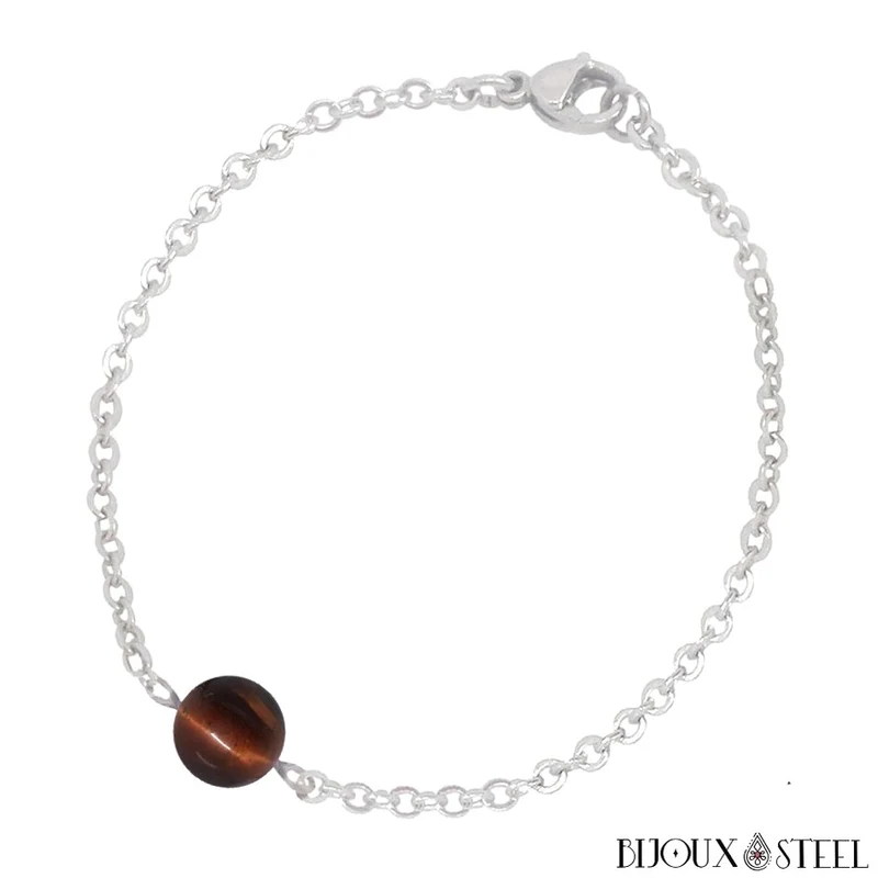 Bracelet à perle d'oeil de taureau en acier inoxydable