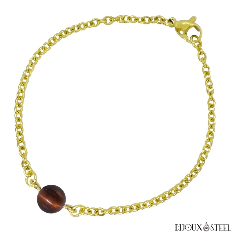 Bracelet à perle d'oeil de taureau en acier inoxydable