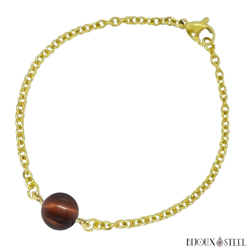 Bracelet à perle d'oeil de taureau en acier inoxydable
