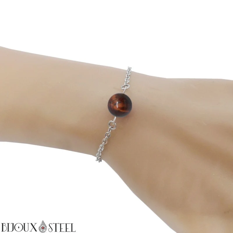 Bracelet à perle d'oeil de taureau en acier inoxydable